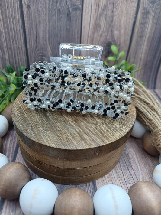 Bedazzled Black & White Jaw Clip