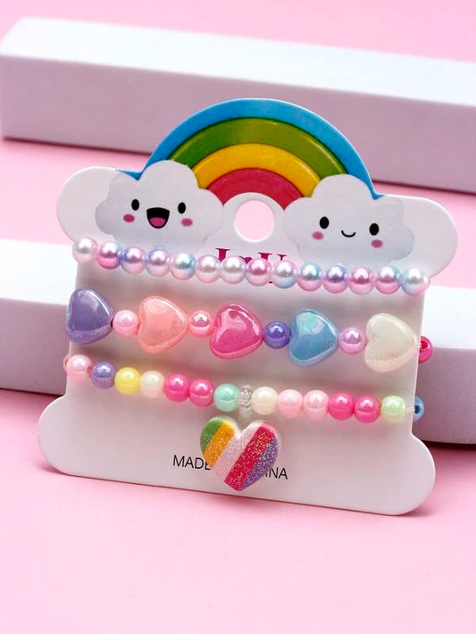 Beaded 3 piece Bracelet Set w/ Heart Charm