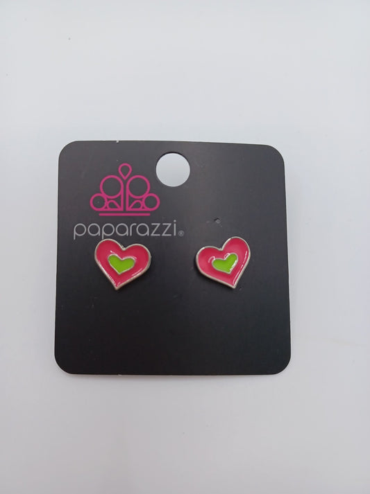 Hot Pink & Neon Green Heart Earrings