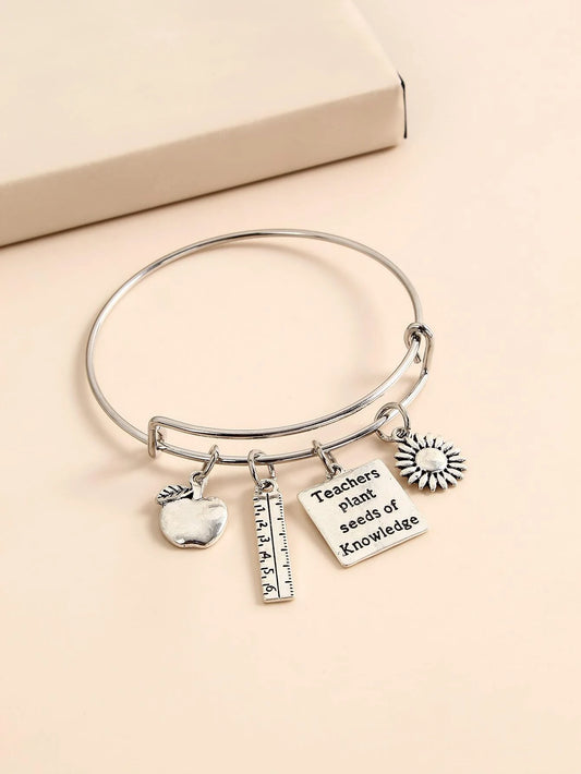 Silver Bracelet w/ Ruler, Apple, & Seed of Knowledge Message