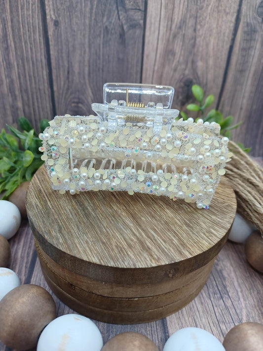 Bedazzled White Jaw Clip