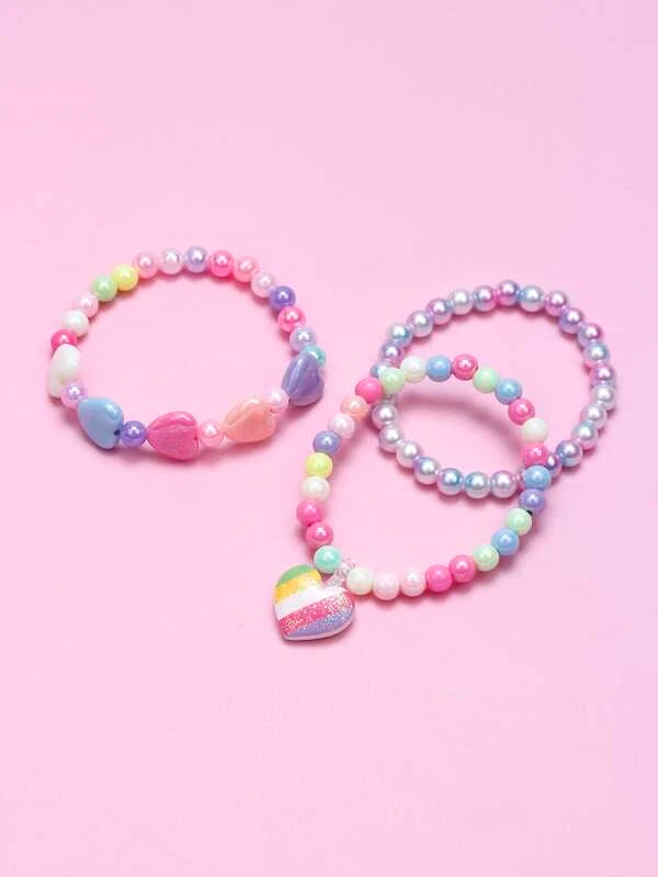 Beaded 3 piece Bracelet Set w/ Heart Charm