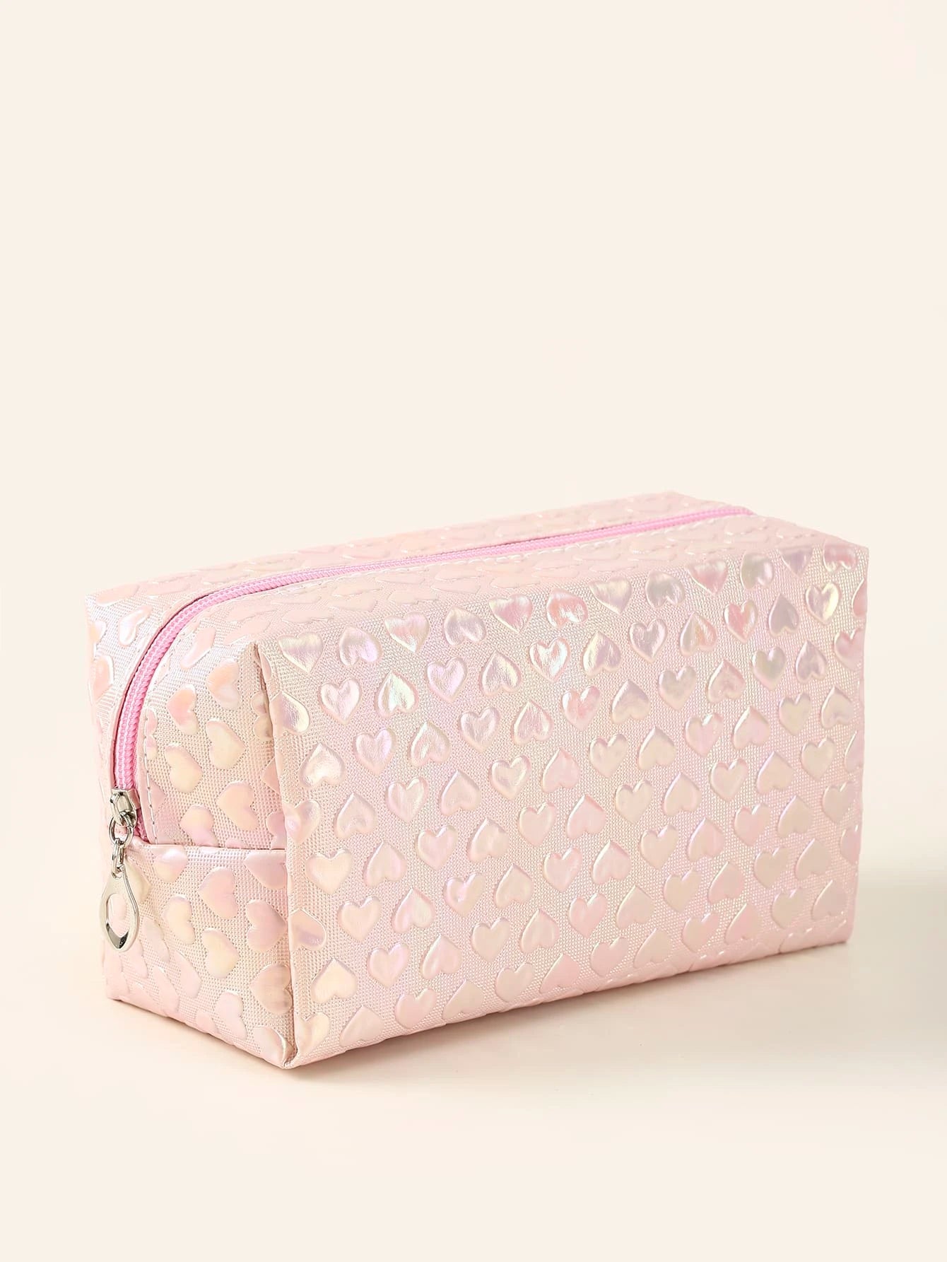 Pink Iridescent Heart Cosmetic Bag