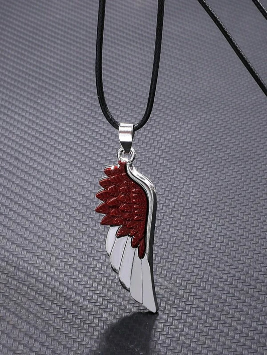 Silver Wing Necklace w/ Red Detail