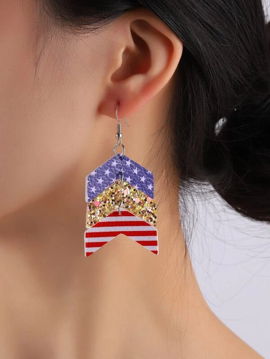 Arrow Design Red, White, Blue, and Gold Glitter Earrings