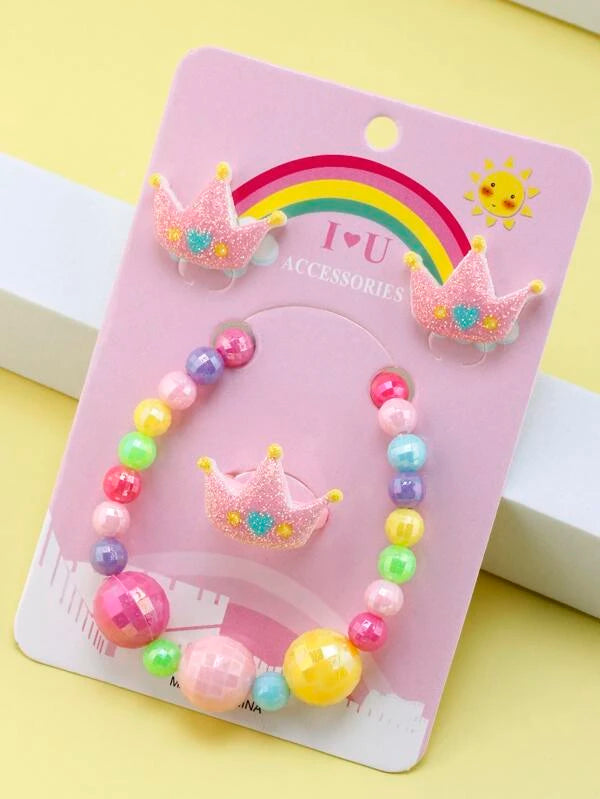 Princess Crown Bracelet, Earrings, & Ring Set
