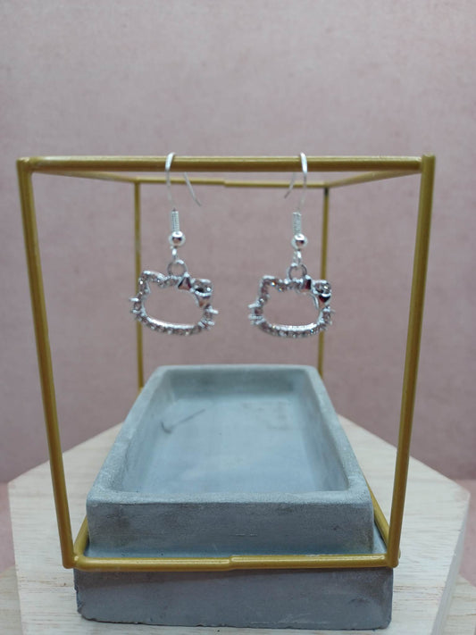 Silver Cat Rhinestone Earrings