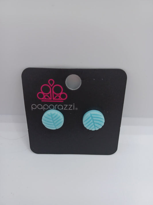 Blue Circle Shaped Earrings w/ Leaf Imprinted