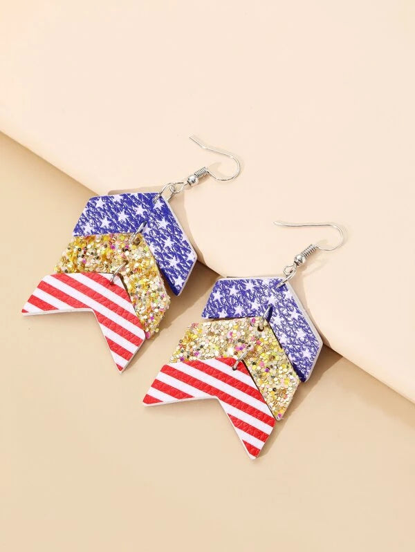 Arrow Design Red, White, Blue, and Gold Glitter Earrings