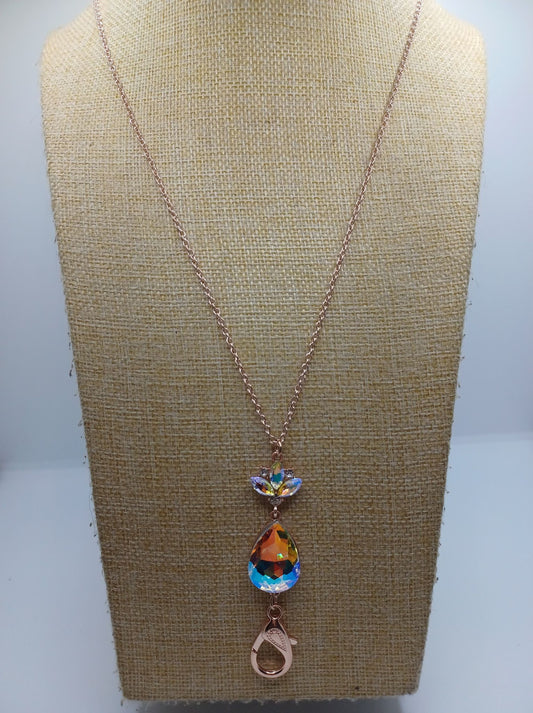 Rose Gold Necklace w/ Champagne Iridescent Pendant & Lanyard