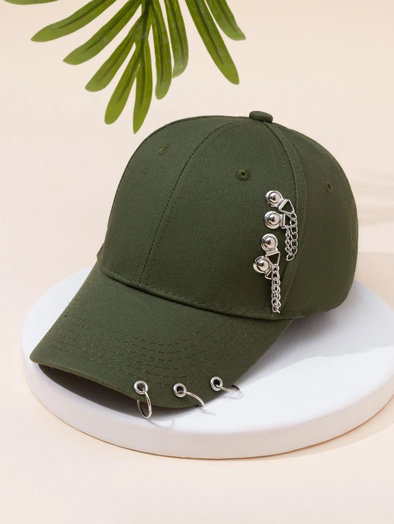 Olive Hat w/ Silver Embellishments