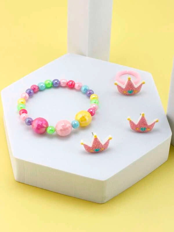Princess Crown Bracelet, Earrings, & Ring Set