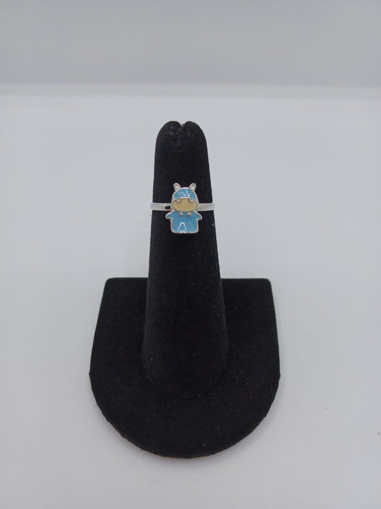 Blue Cartoon Hippo Ring