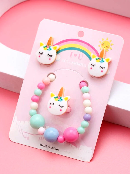 Unicorn Bracelet, Earrings, & Ring Set