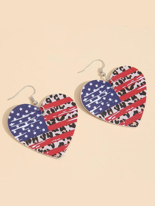 Leopard Print & American Flag Leather Style Earrings