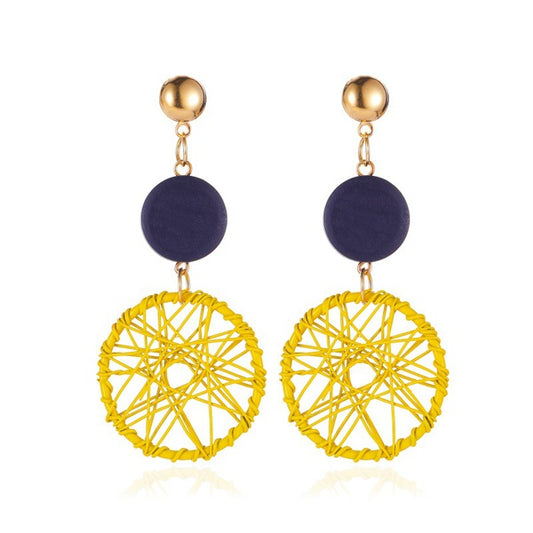 Blue & Yellow Wire Design Earrings