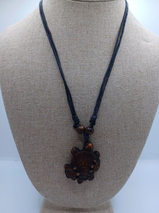 Wooden Turtle Necklace - Brown