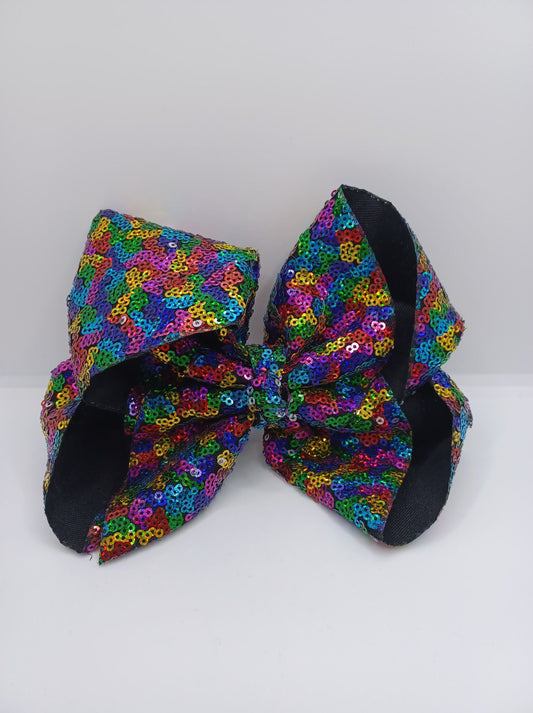 Black Bow w/ Rainbow Sequin Detail