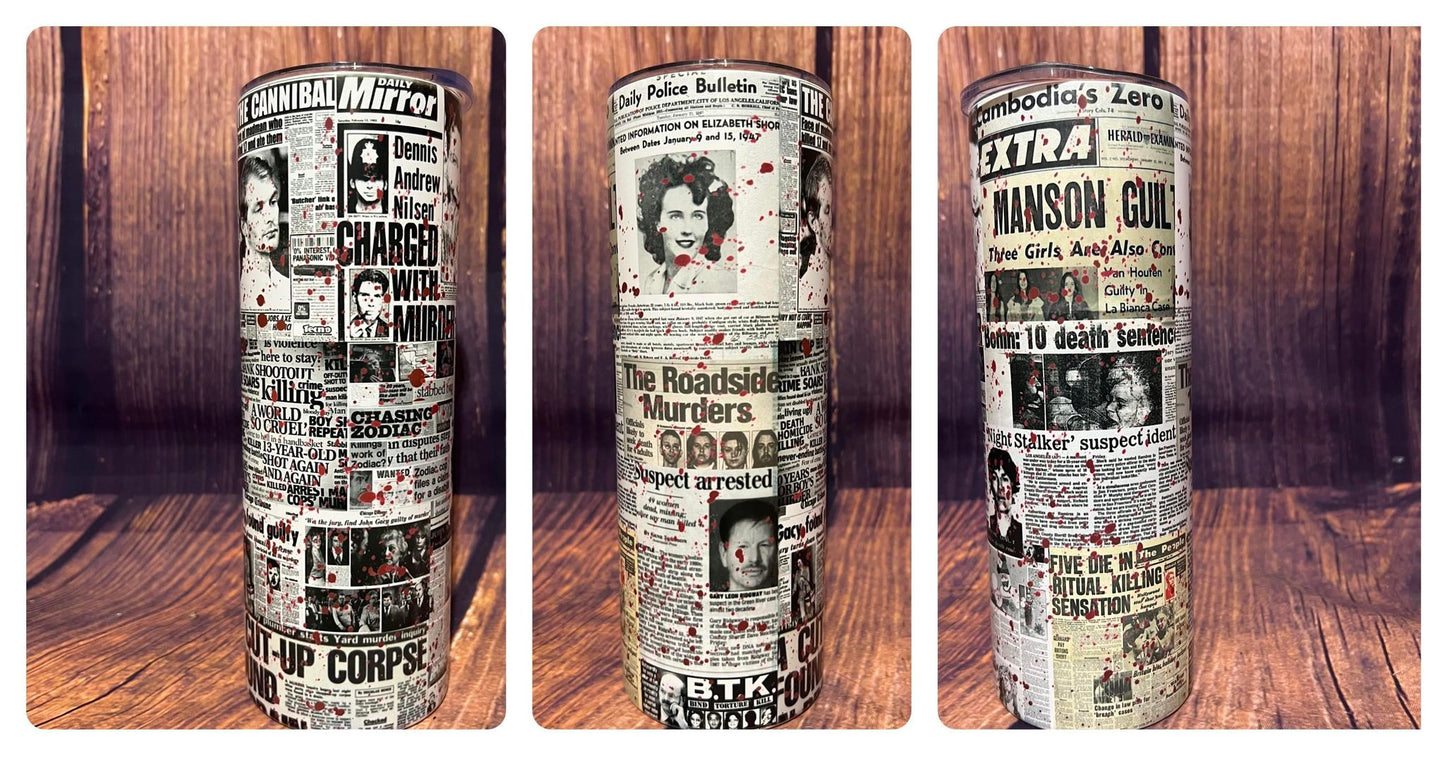 PRE ORDER - Murder Mystery Newspaper Tumbler