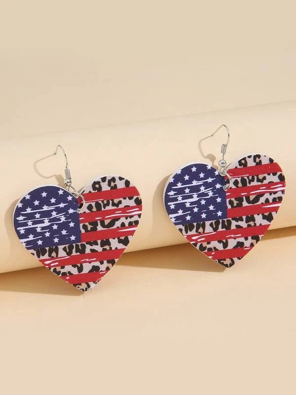 Leopard Print & American Flag Leather Style Earrings