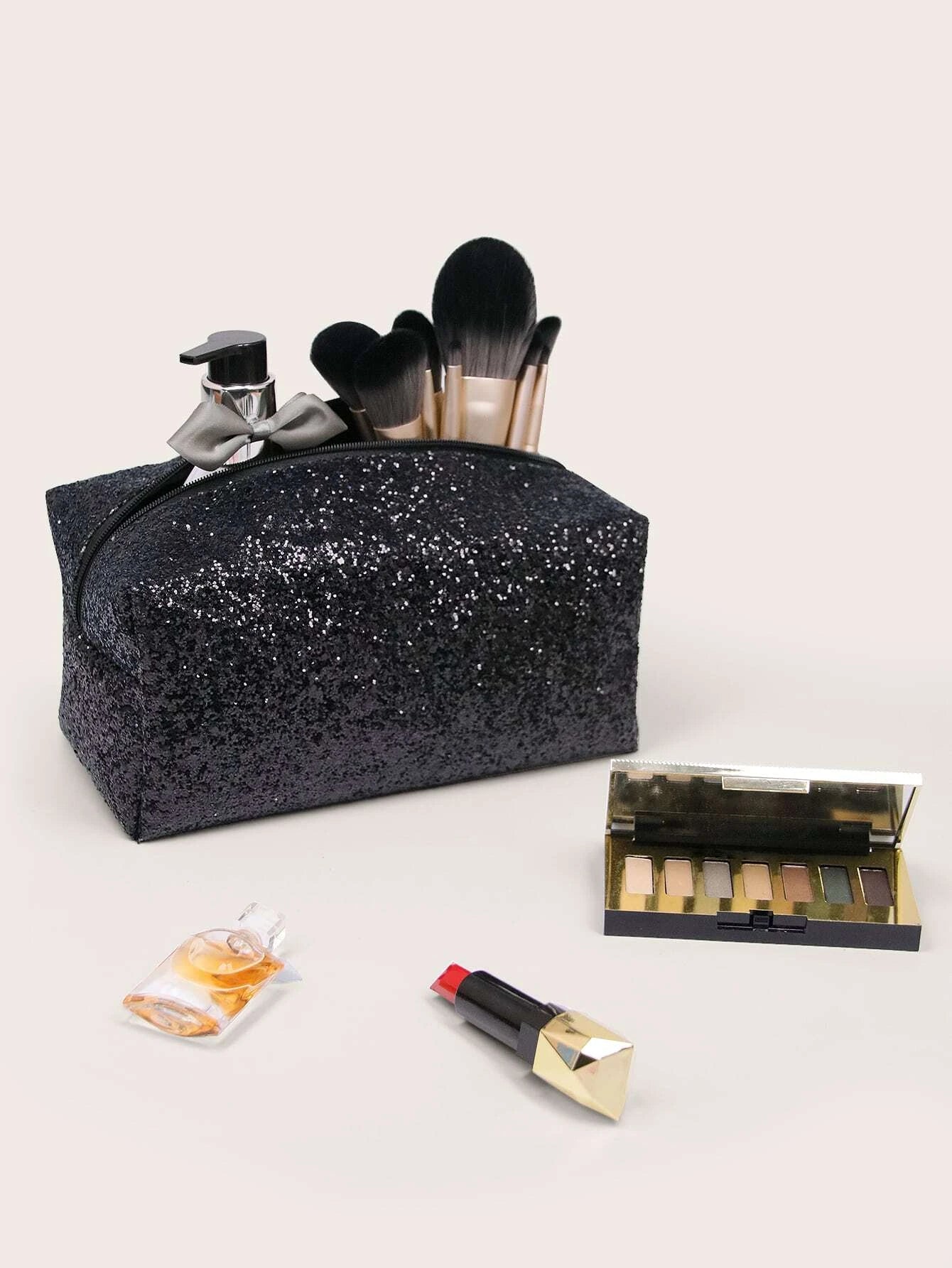 Black Glitter Cosmetic Bag