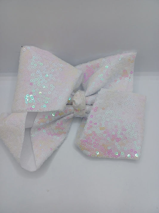 White Bow w/ Iridescent Sequin Details