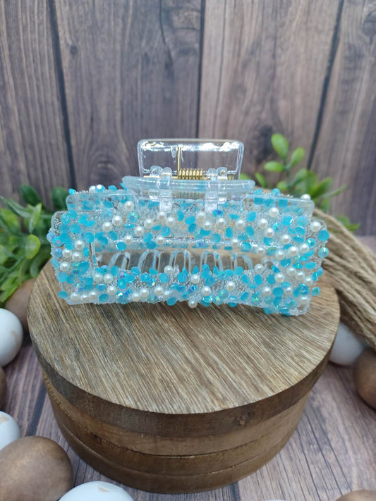 Bedazzled Light Blue Jaw Clip