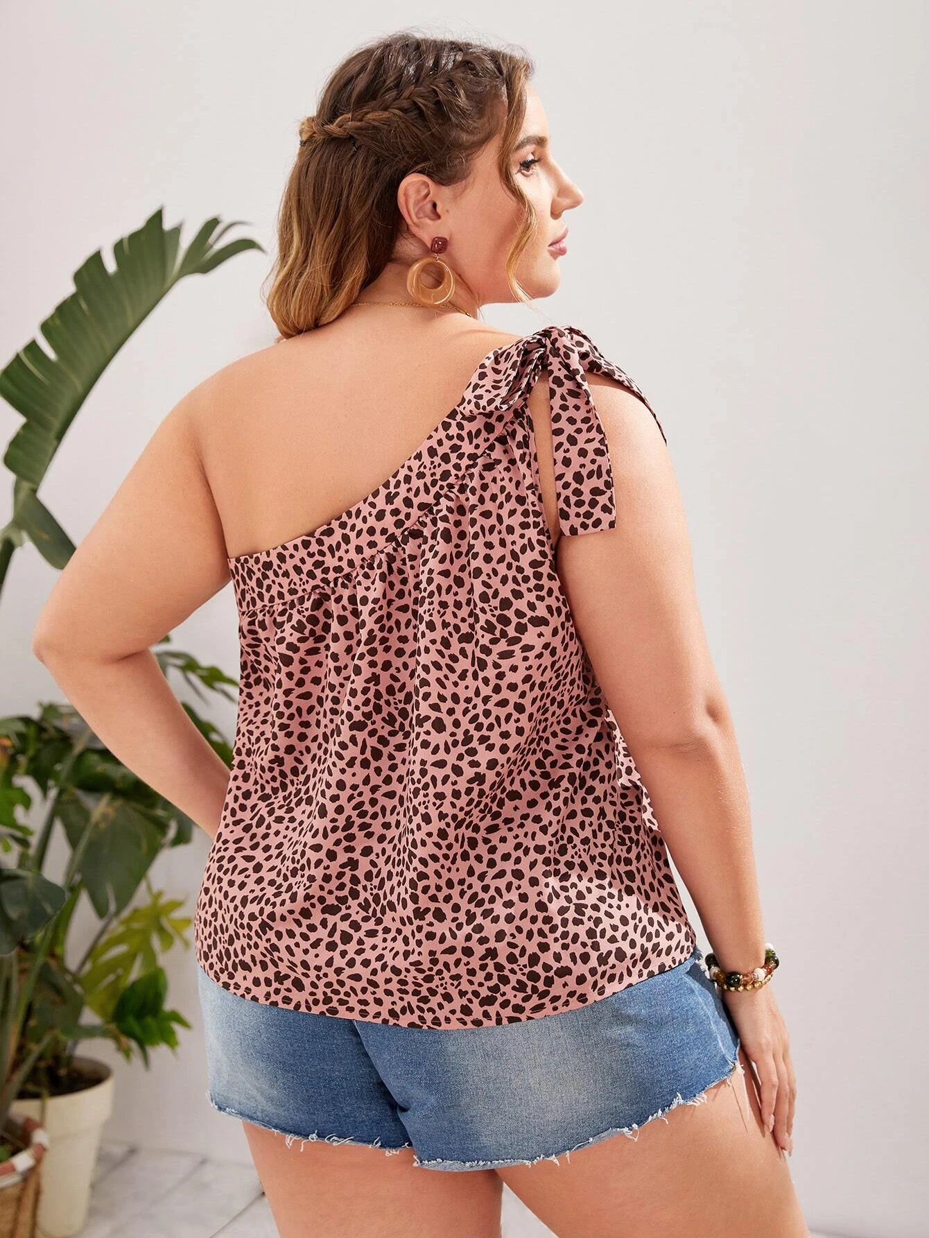 Deep Pink Dalmatian Print One Shoulder Top