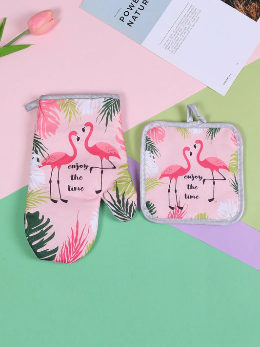 Flamingo Oven Mit & Hot Pad Set