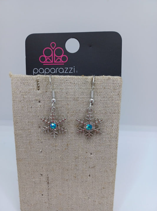 Snowflake Earrings w/ Light Blue Rhinestones