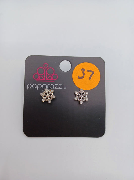 Snowflake Earrings w/ White Rhinestones