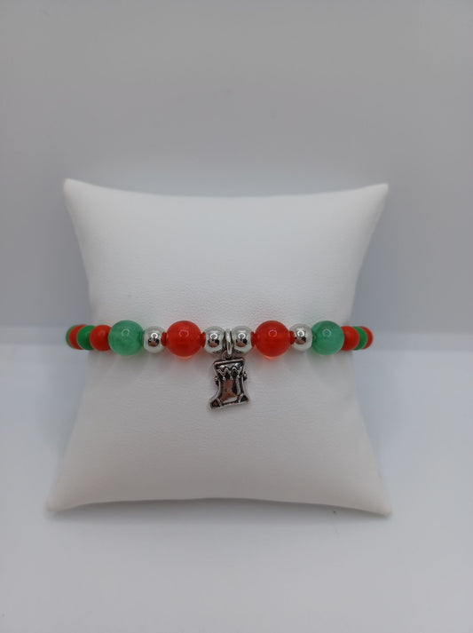 Red & Green Beaded Bracelet w/ Stocking Charm