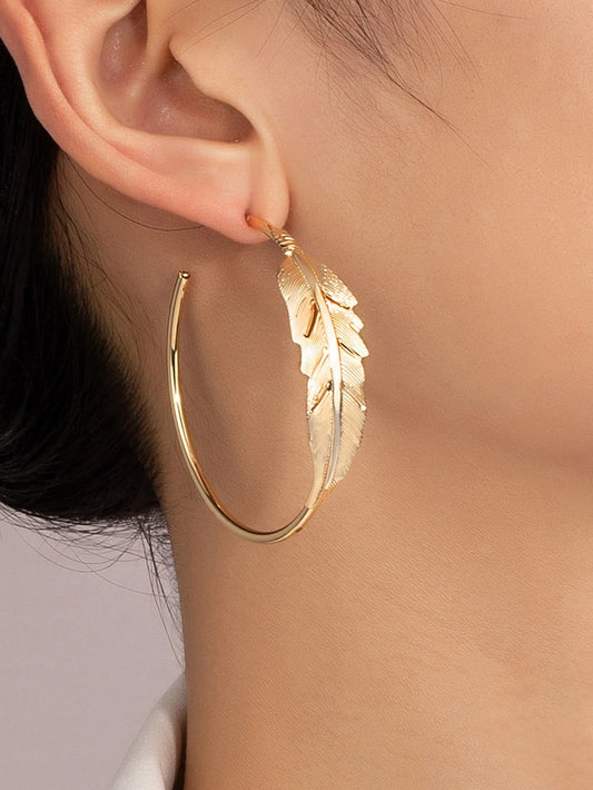 Gold Leaf Style Hoop Earrings