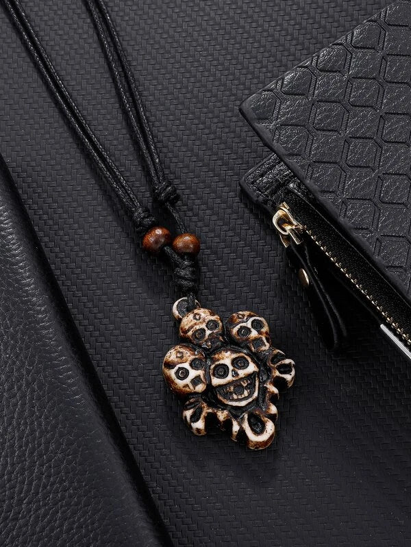 Adjustable Necklace w/ Wooden Skeleton Charm