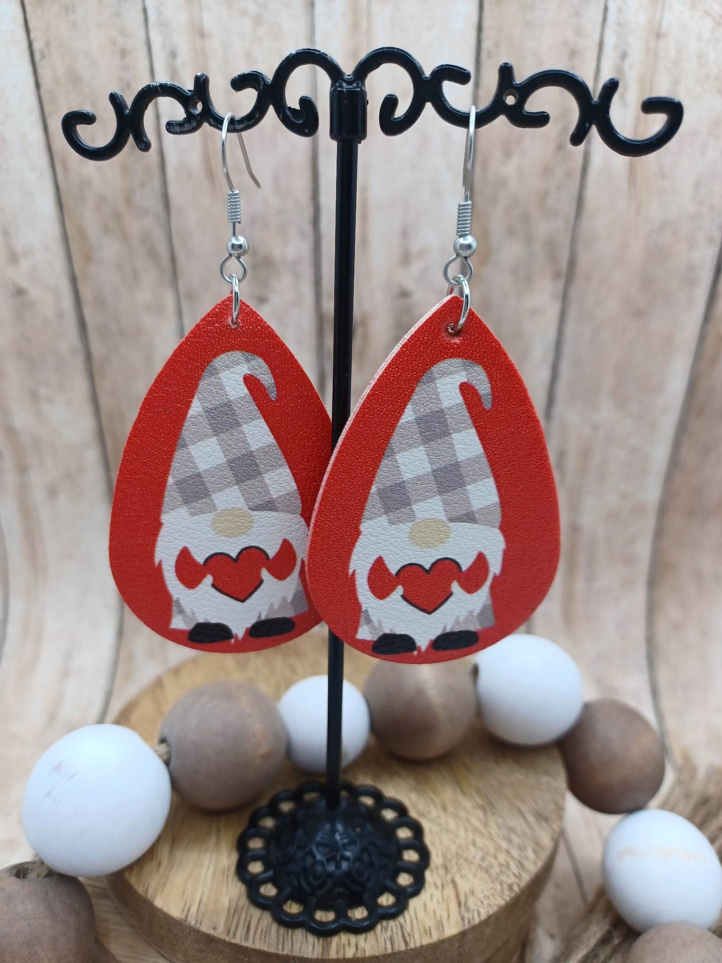 Red Gnome Holding a Blank Heart Earrings