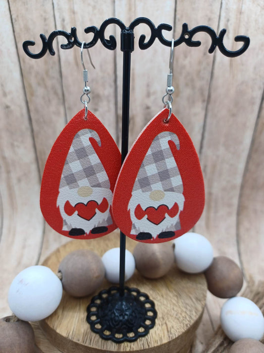Red Gnome Holding a Blank Heart Earrings