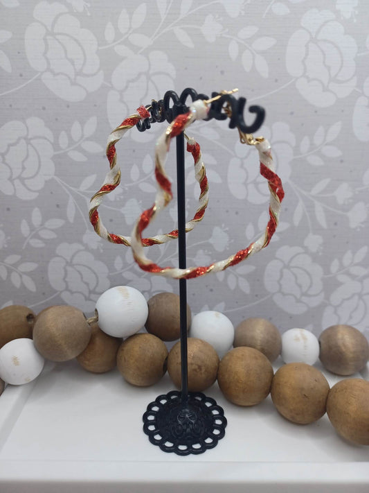 Red & White Glitter Wrapped Heart Earrings