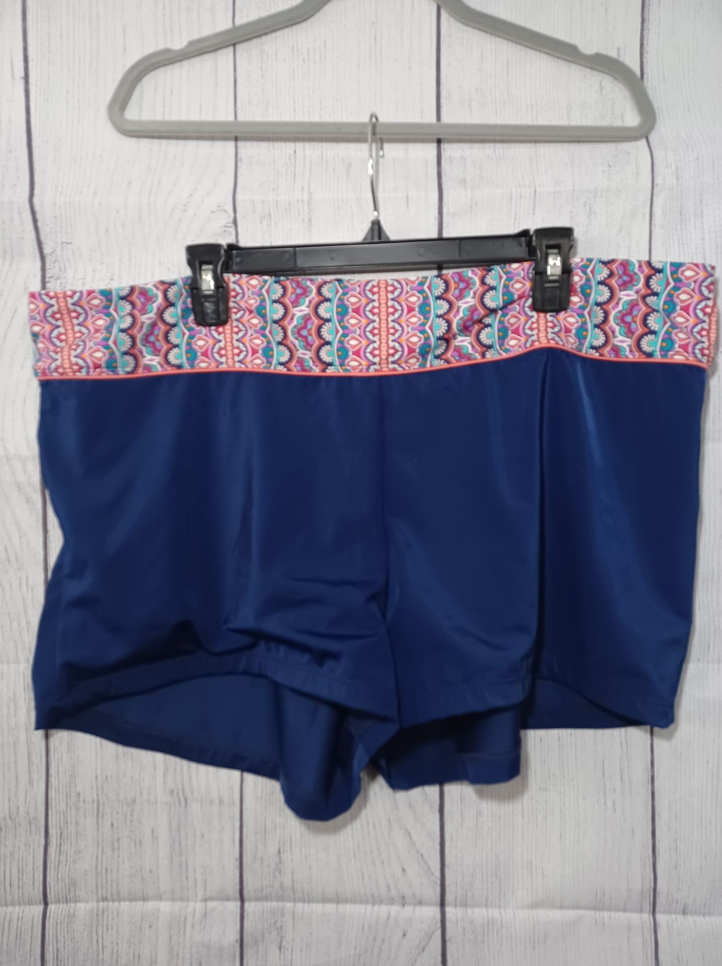 Blue & Patterned Tankini Bathing Suit w/ Shorts - Size 22W