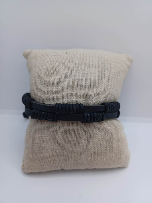 Black Leather Style Woven Bracelet
