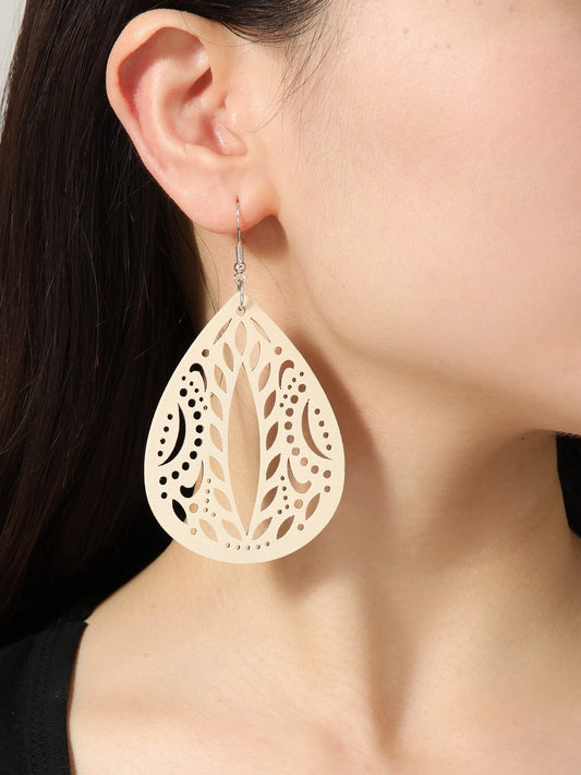 White Wooden Cutout Earrings