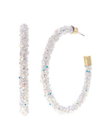 White Iridescent Glitter Hoop Earrings