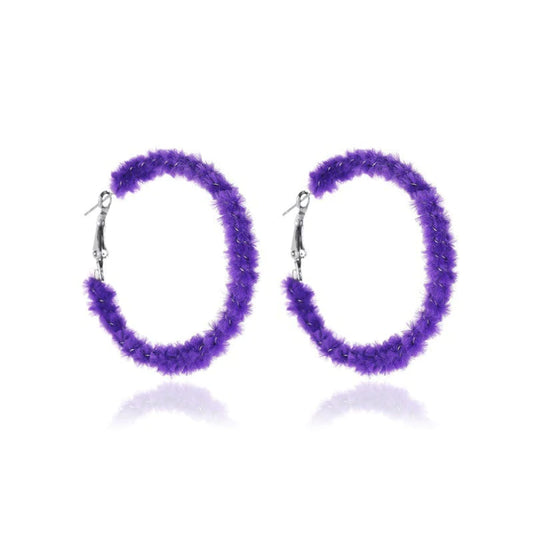 Purple Fuzzy Hoop Earrings
