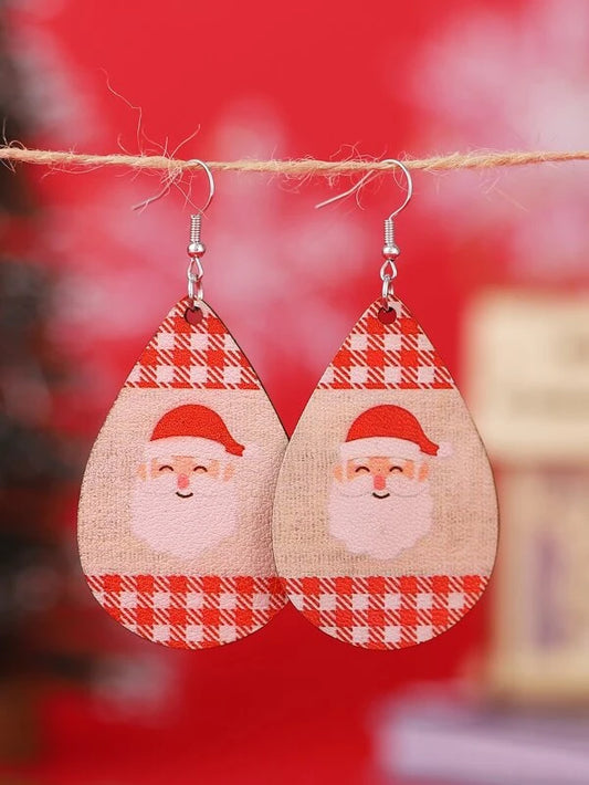 Smiling Santa w/ Red & White Plaid Earrings