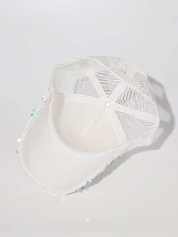 White Mesh Sequin Hat