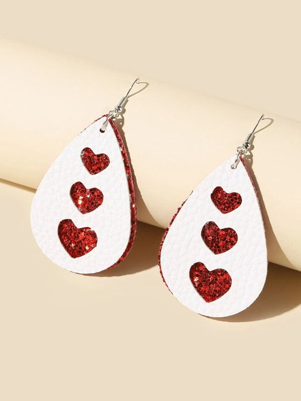 Double Layer Heart Peekaboo Leather Style Earrings