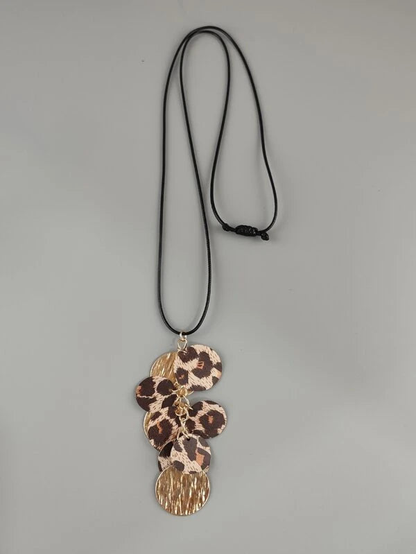 Leopard and Textured Gold Disc Necklace