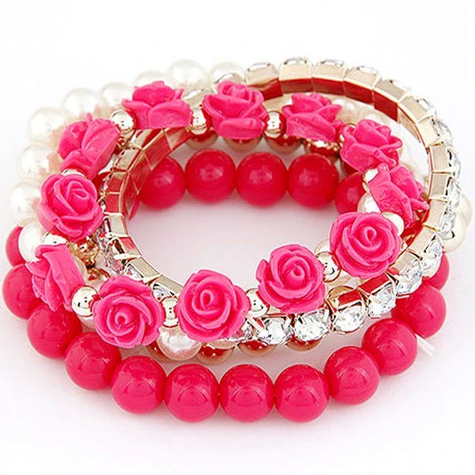 Hot Pink Rose Bracelet Set