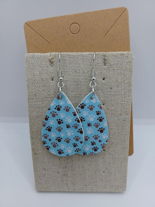 Blue Paw Print Earrings