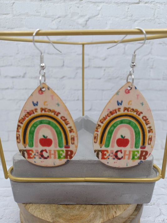 Wooden Teacher Rainbow Earrings