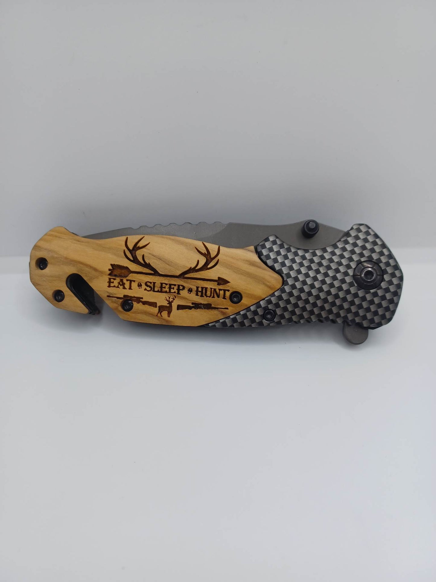 PREORDER - Eat Sleep Hunt Wooden Engraved Utility Knife